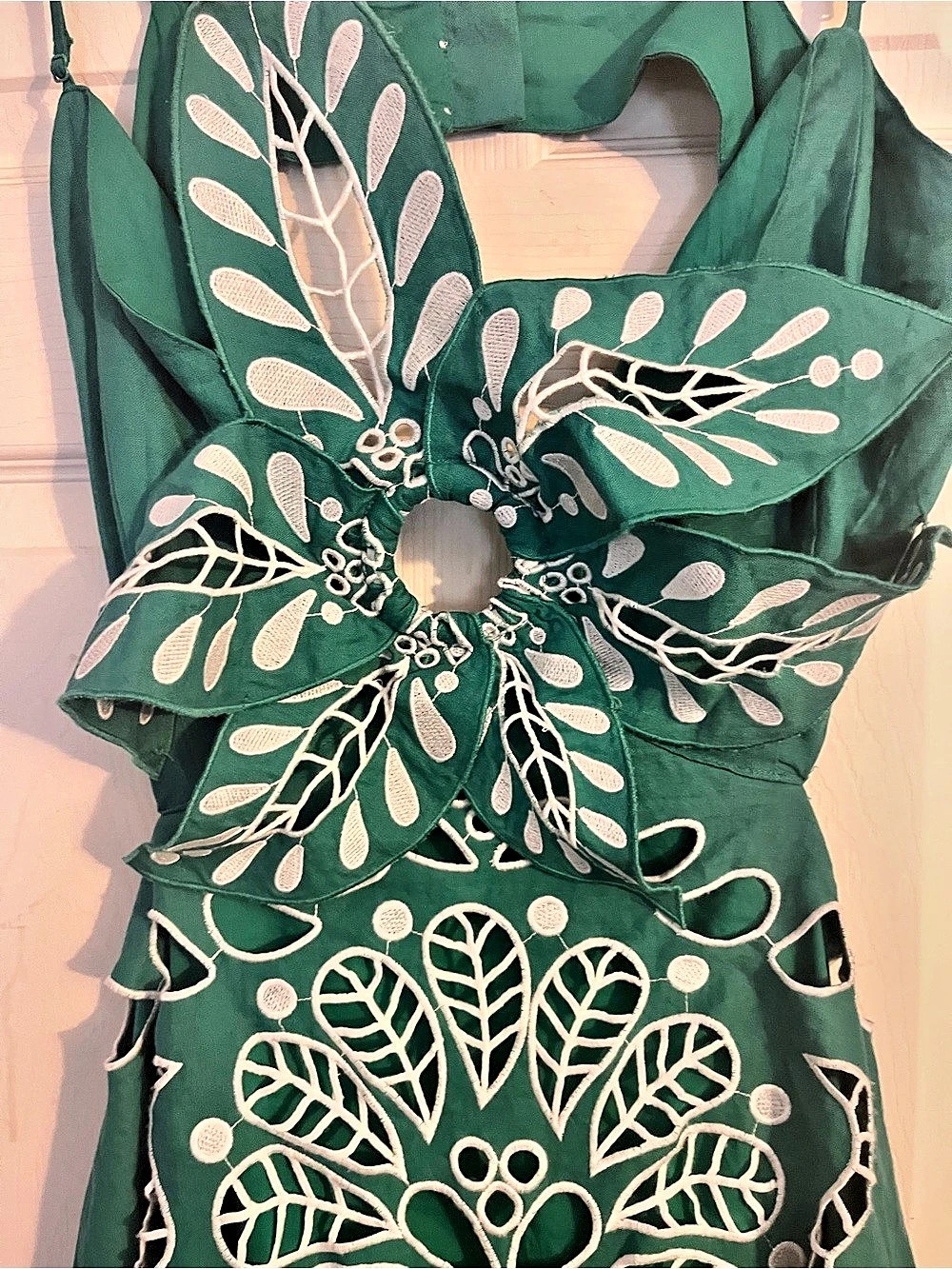 Embroidered Maxi Dress in Green & White NWT - Picture 9 of 14